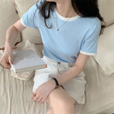 Short Sleeve Elegant Colors Ringer Shirt